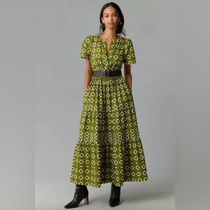 Anthropologie Somerset Maxi Dress moss green white size small